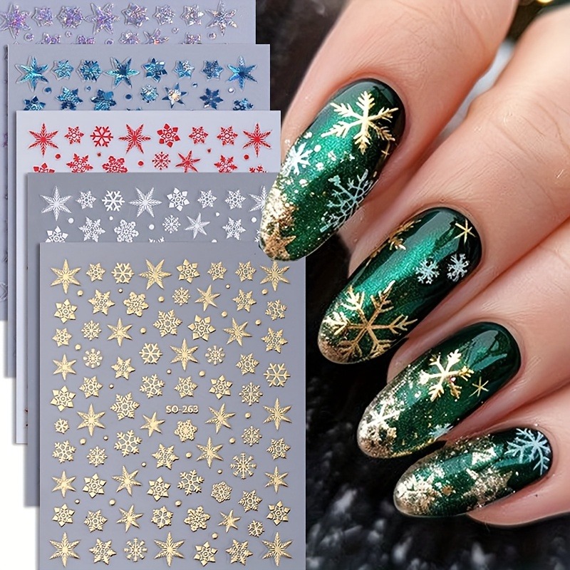 Nail Art Gothic - 5PCS 크리스마스 눈송이 별 네일 스티커,