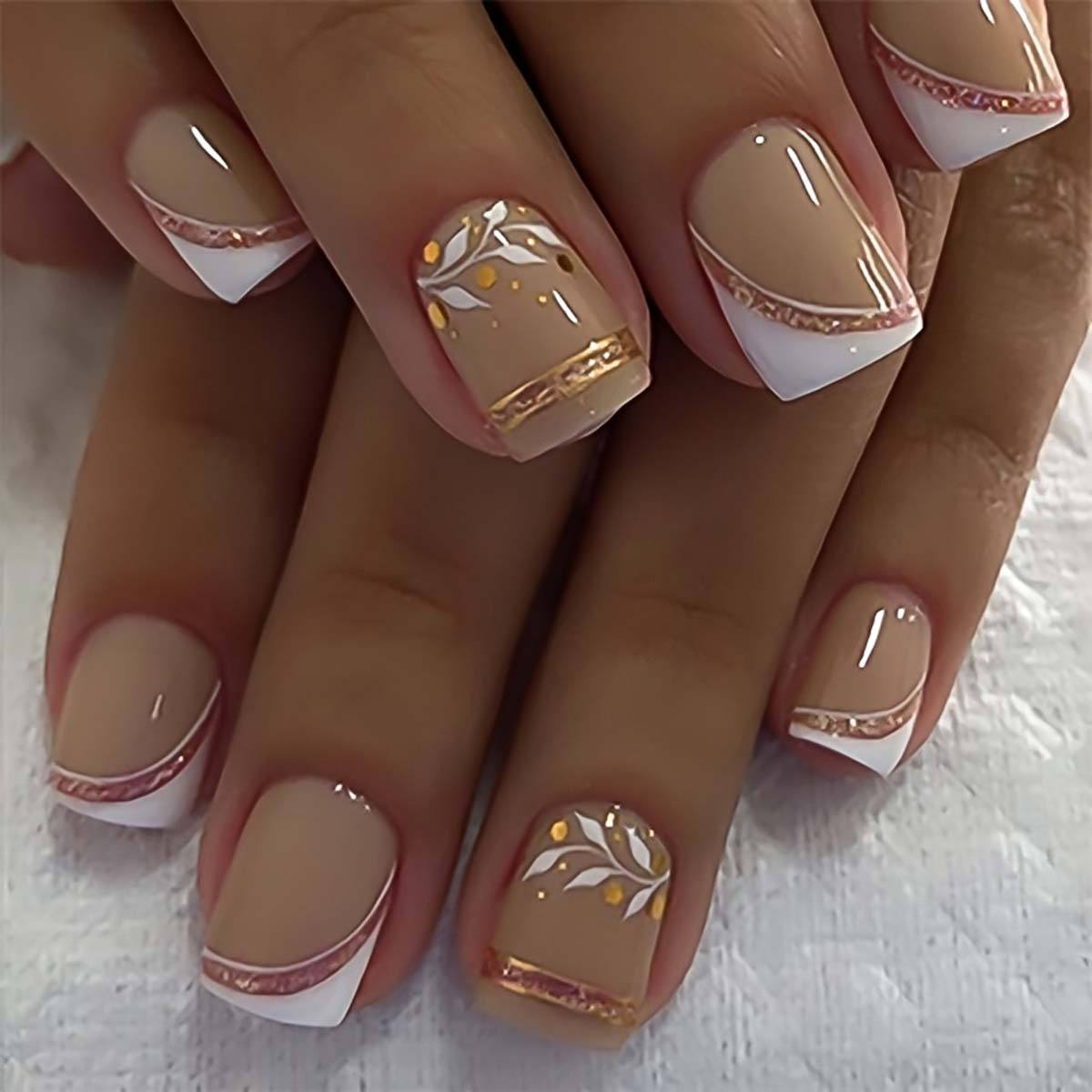 Nail Art Glitter - 여성용 짧은 중간 길이의 프렌치 스퀘어