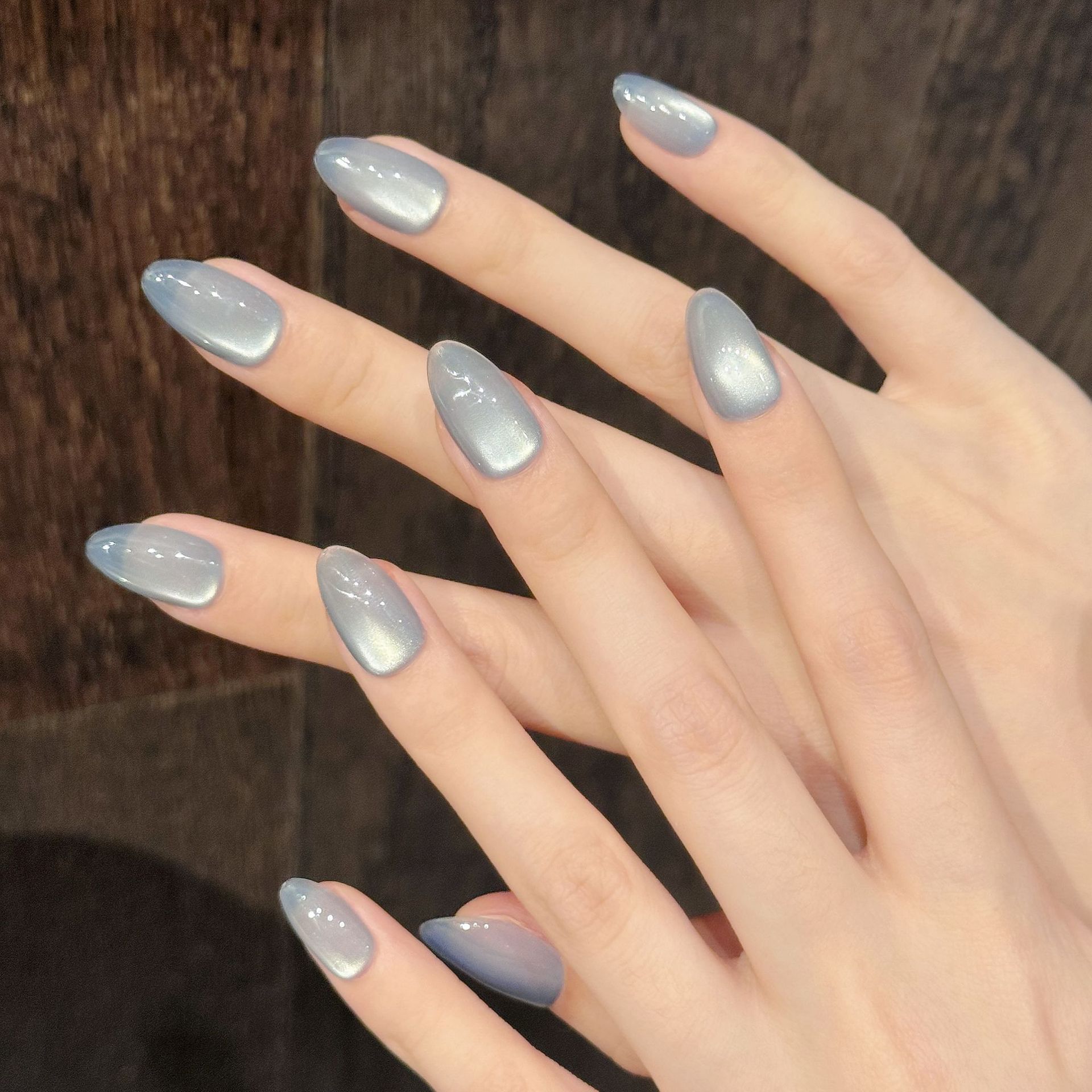10개 블루 캣아이 프렌치 숏 아몬드 핸드메이드 가짜  - Nail Art Emerald 리뷰 및 가격