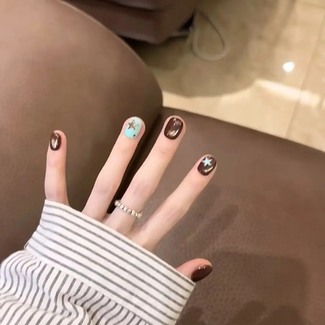 10개 고급 소형 갈색 물방울 모양 수제 프렌치 팁 네 - Nail Art Emerald 리뷰 및 가격
