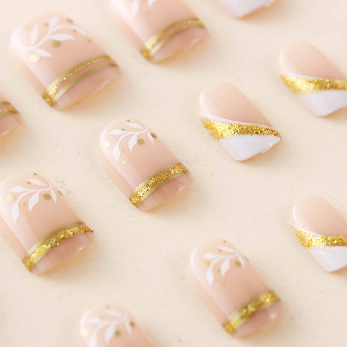 여성용 짧은 중간 길이의 프렌치 스퀘어 네일 팁, 금색 - Nail Art Glitter 리뷰 및 가격