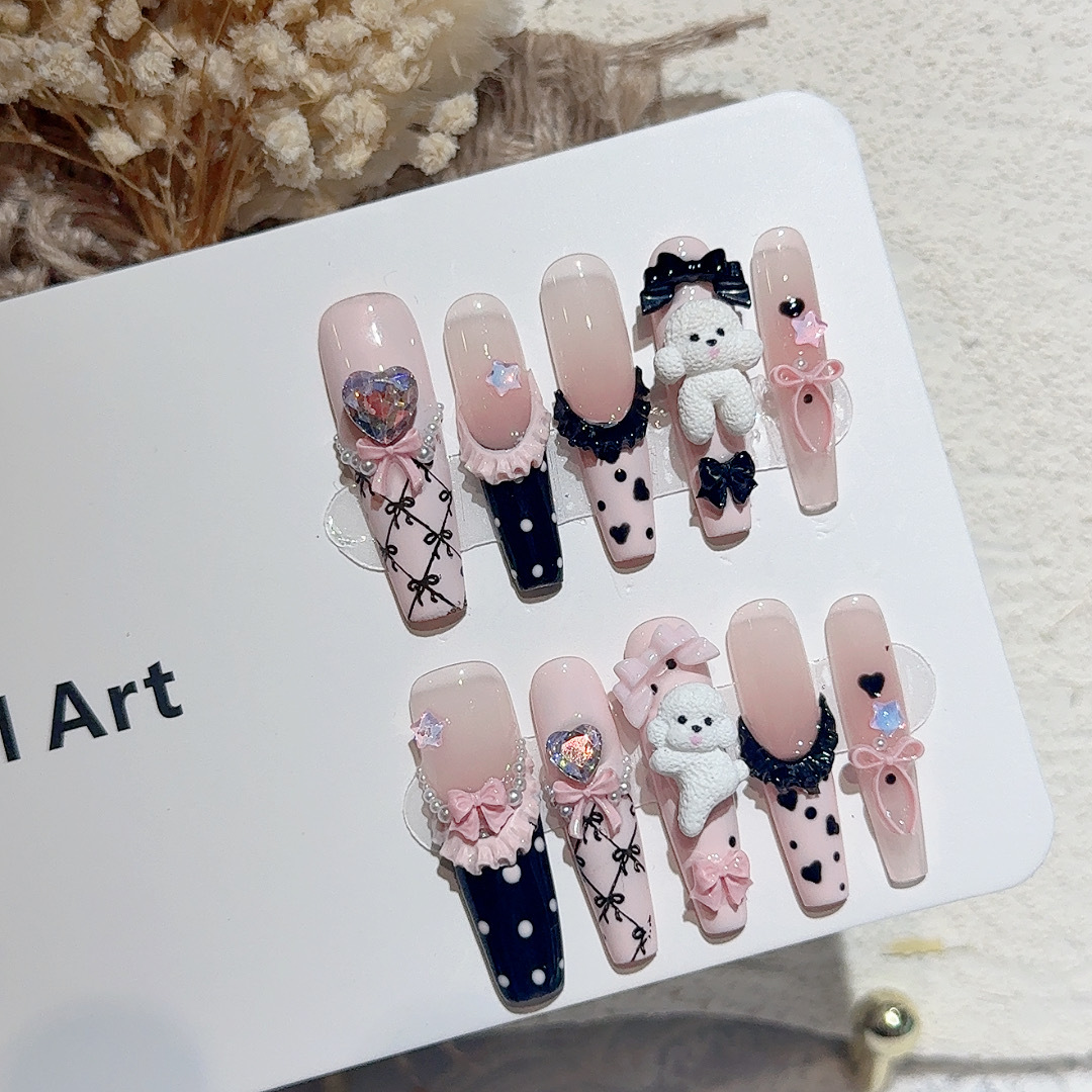 10개입 블랙 레이스 물방울 무늬 발레 프렌치 프레스온 - Nail Art Emerald 리뷰 및 가격
