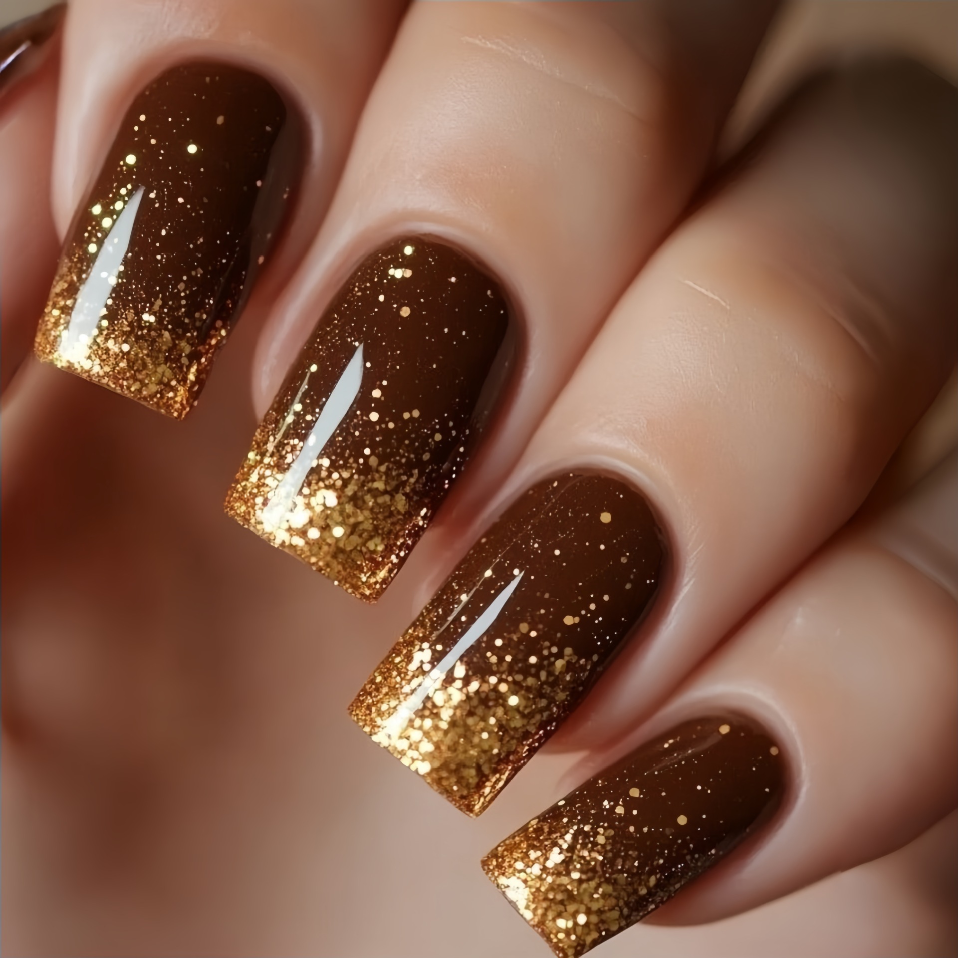 짧은 중간 길이의 가짜 손톱 그라데이션 갈색 빨강 검정 - Nail Art Glitter 리뷰 및 가격