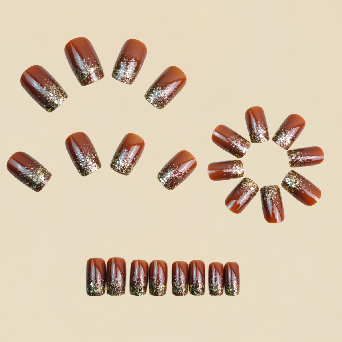 짧은 중간 길이의 가짜 손톱 그라데이션 갈색 빨강 검정 - Nail Art Glitter 리뷰 및 가격
